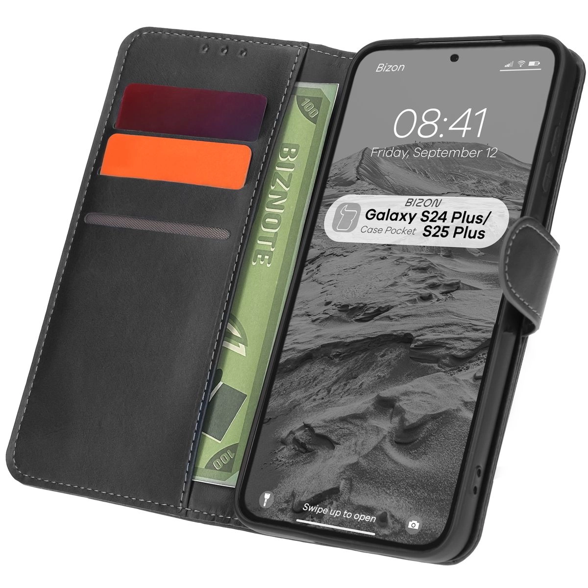 Etui Bizon z klapką Pocket do Galaxy S25 Plus/S24 Plus Czarny