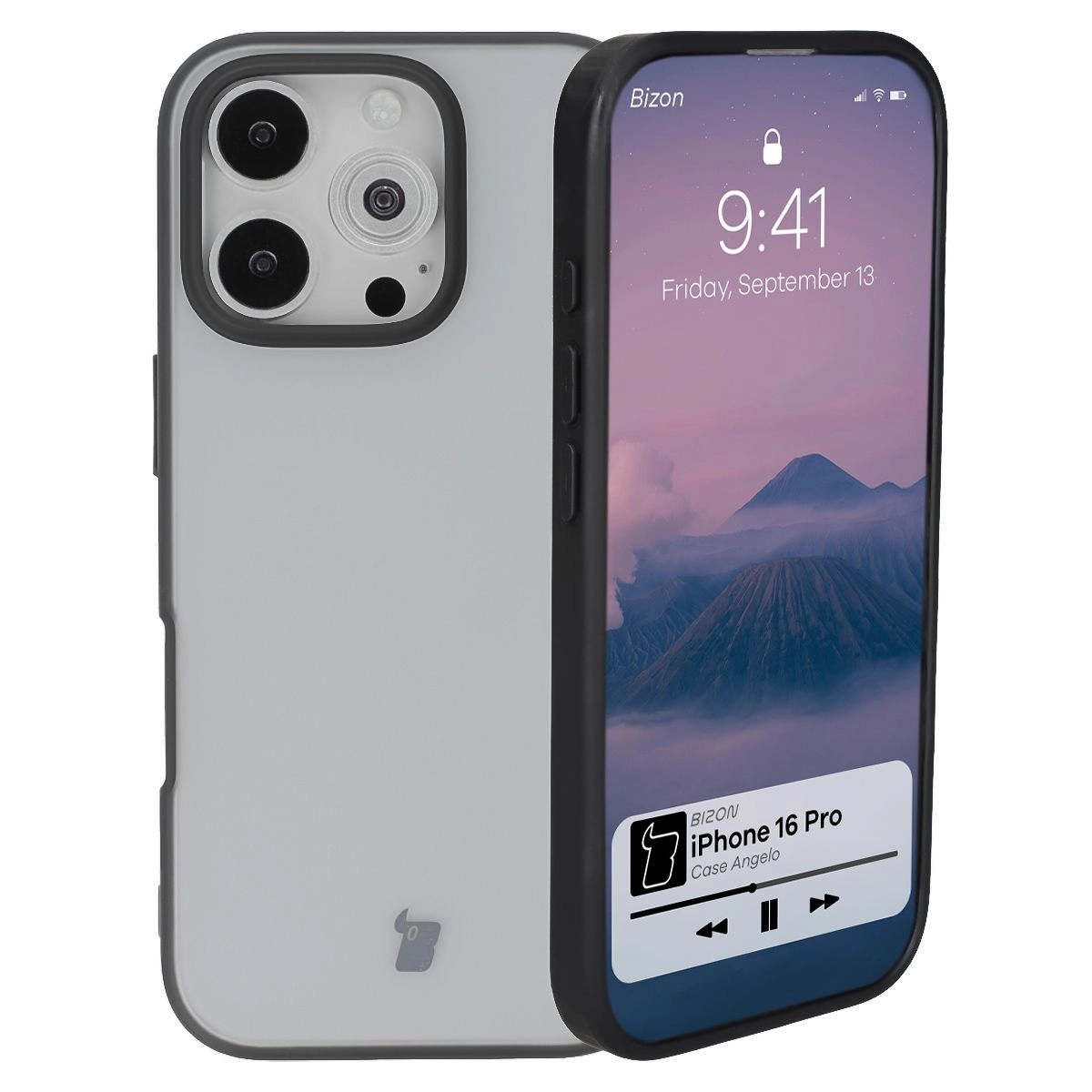 Etui Bizon Angelo do iPhone 16 Pro Przydymione z czarną ramką