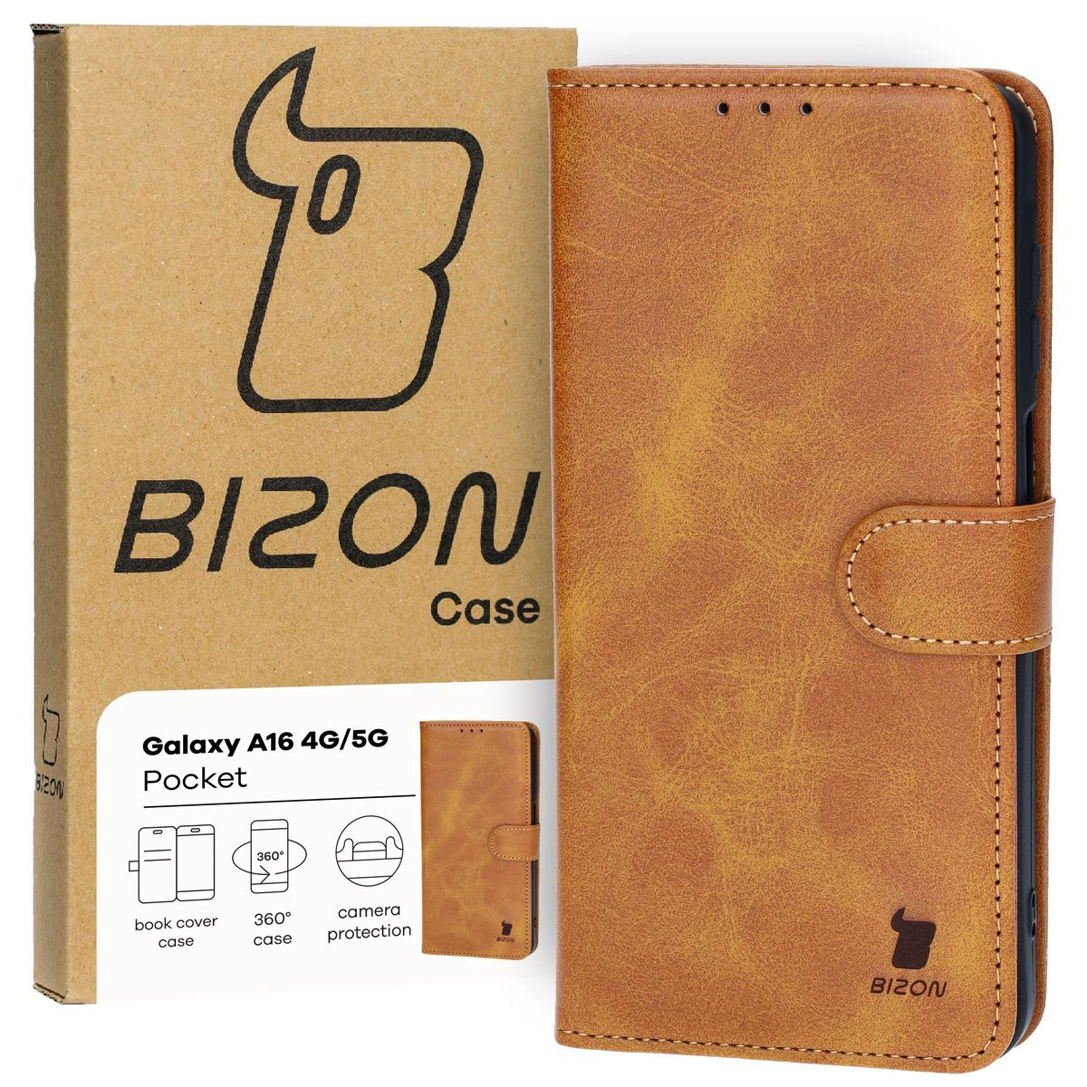 Etui Bizon z klapką Pocket do Galaxy A16 4G/5G Brązowy