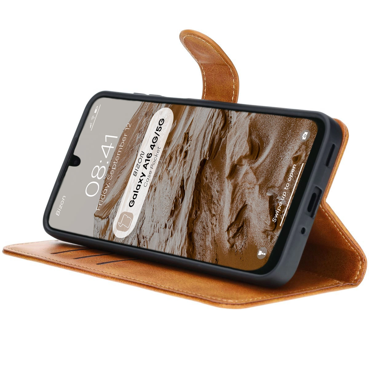 Etui Bizon z klapką Pocket do Galaxy A16 4G/5G Brązowy