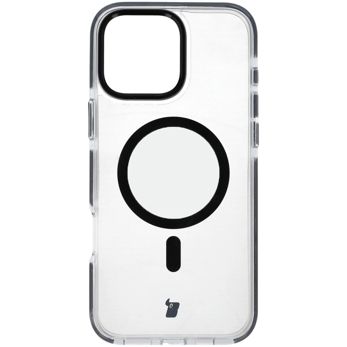 Etui Bizon Marco z MagSafe do iPhone 16 Pro Max Przezroczyste z czarną ramką