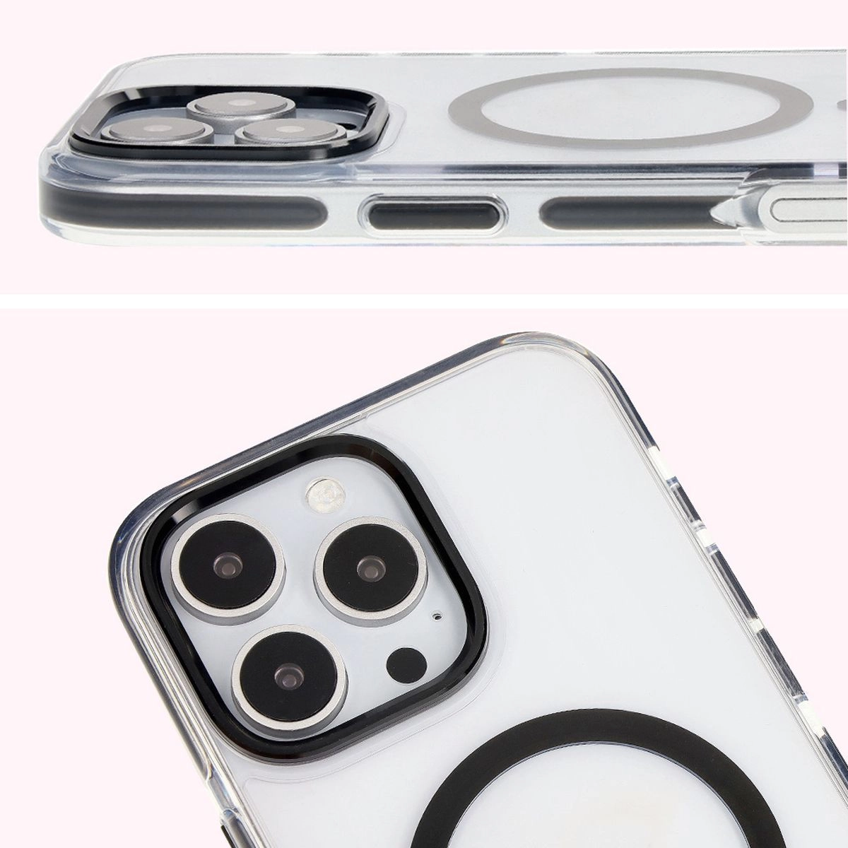 Etui Bizon Marco z MagSafe do iPhone 16 Pro Max Przezroczyste z czarną ramką