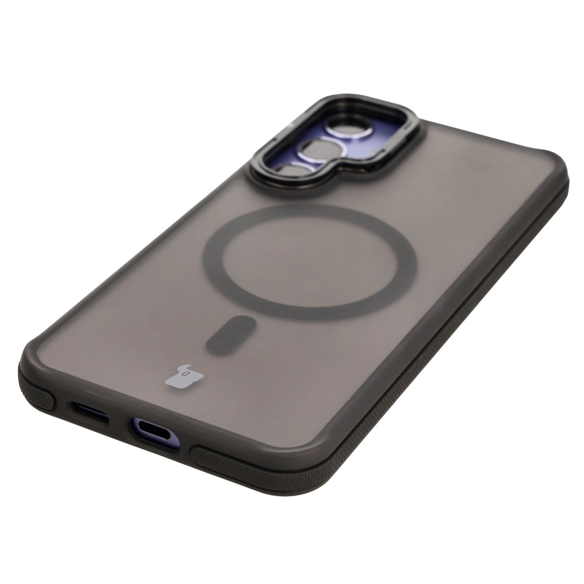 Etui Bizon Eclipse z MagSafe i podstawką do Galaxy S24 Plus Przydymione z czarną ramką