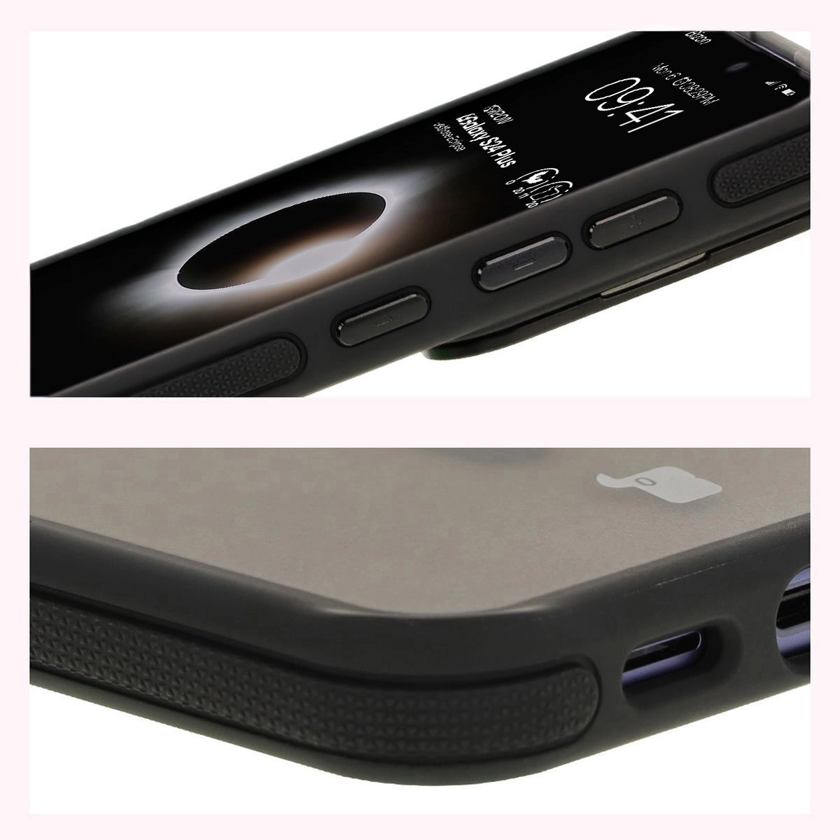 Etui Bizon Eclipse z MagSafe i podstawką do Galaxy S24 Plus Przydymione z czarną ramką