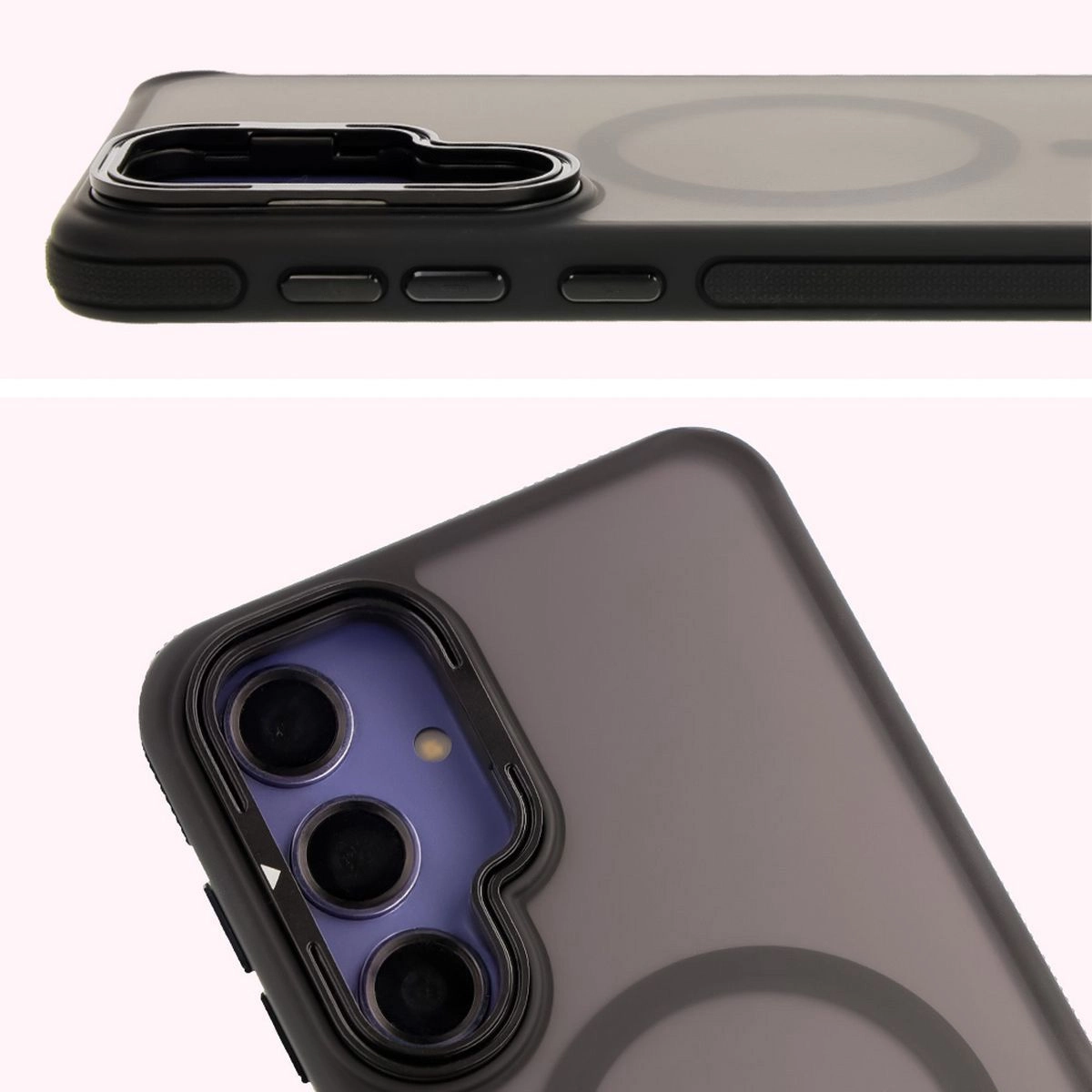 Etui Bizon Eclipse z MagSafe i podstawką do Galaxy S24 Plus Przydymione z czarną ramką