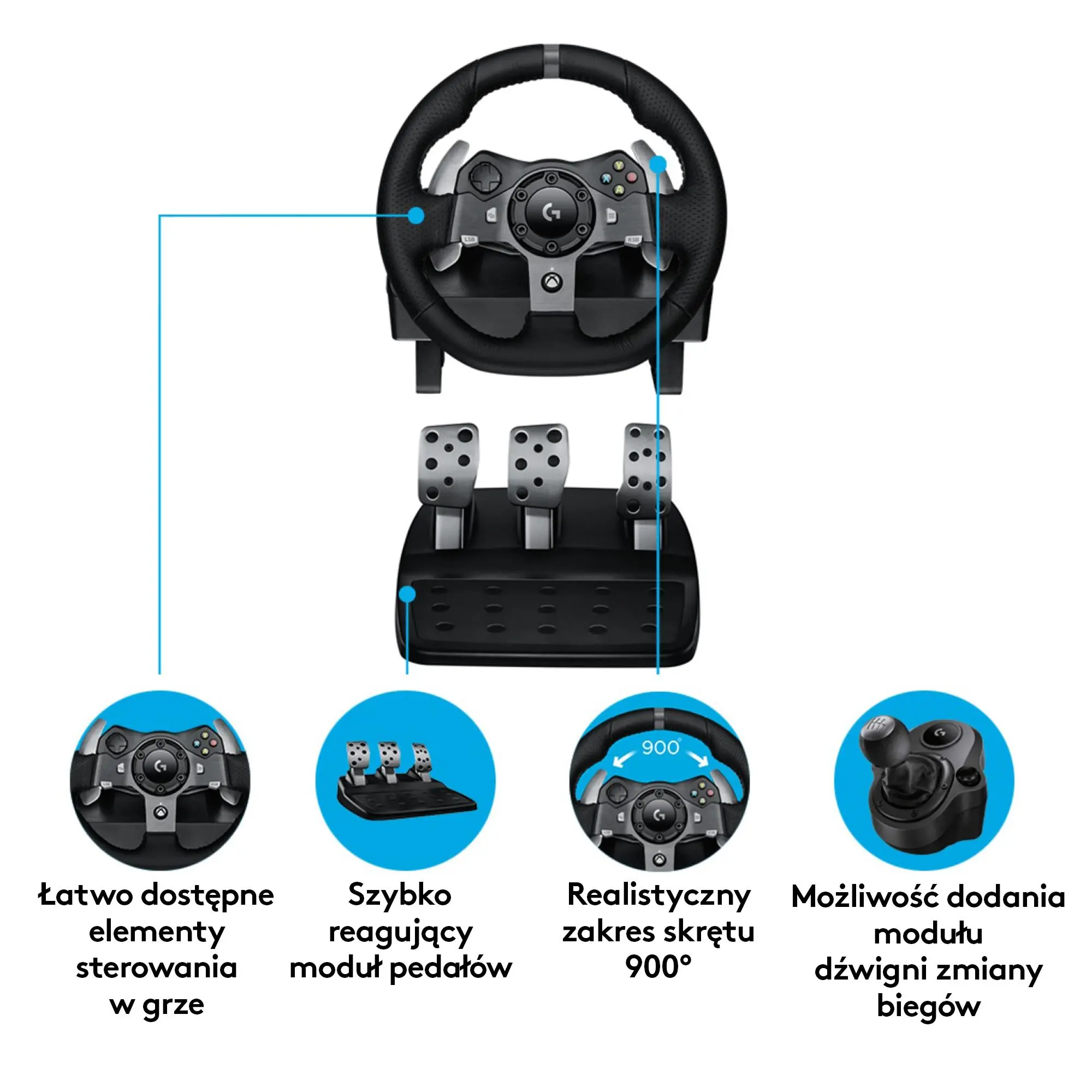 Kierownica Logitech G920 z pedałami do Xbox Series X/S, Xbox One, PC Force Feedback + słuchawki Astro A10 Biały