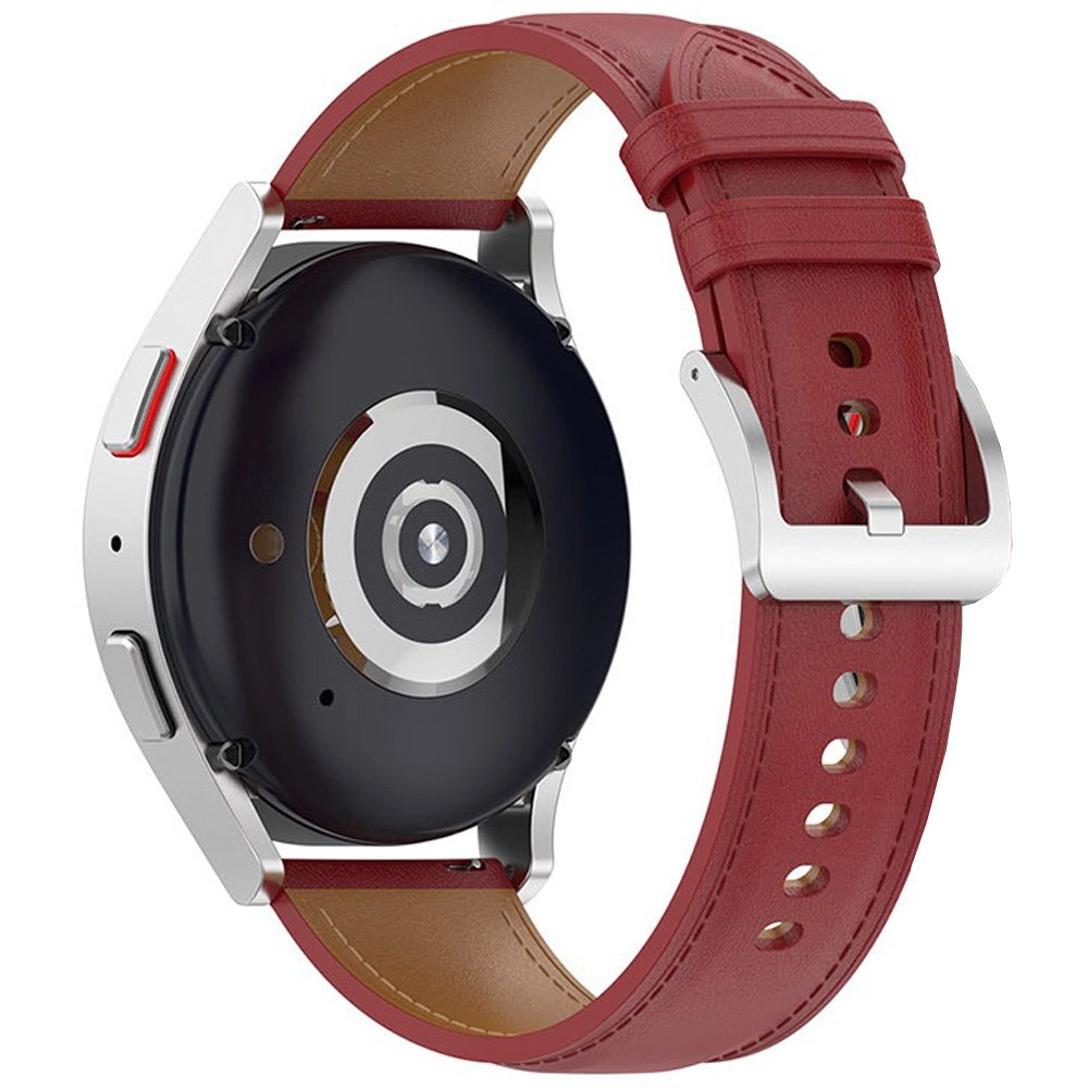 Pasek Bizon skórzany Casual 20mm do Galaxy Watch FE/7/6/6 Classic/5/5Pro/4/4 Classic Czerwony