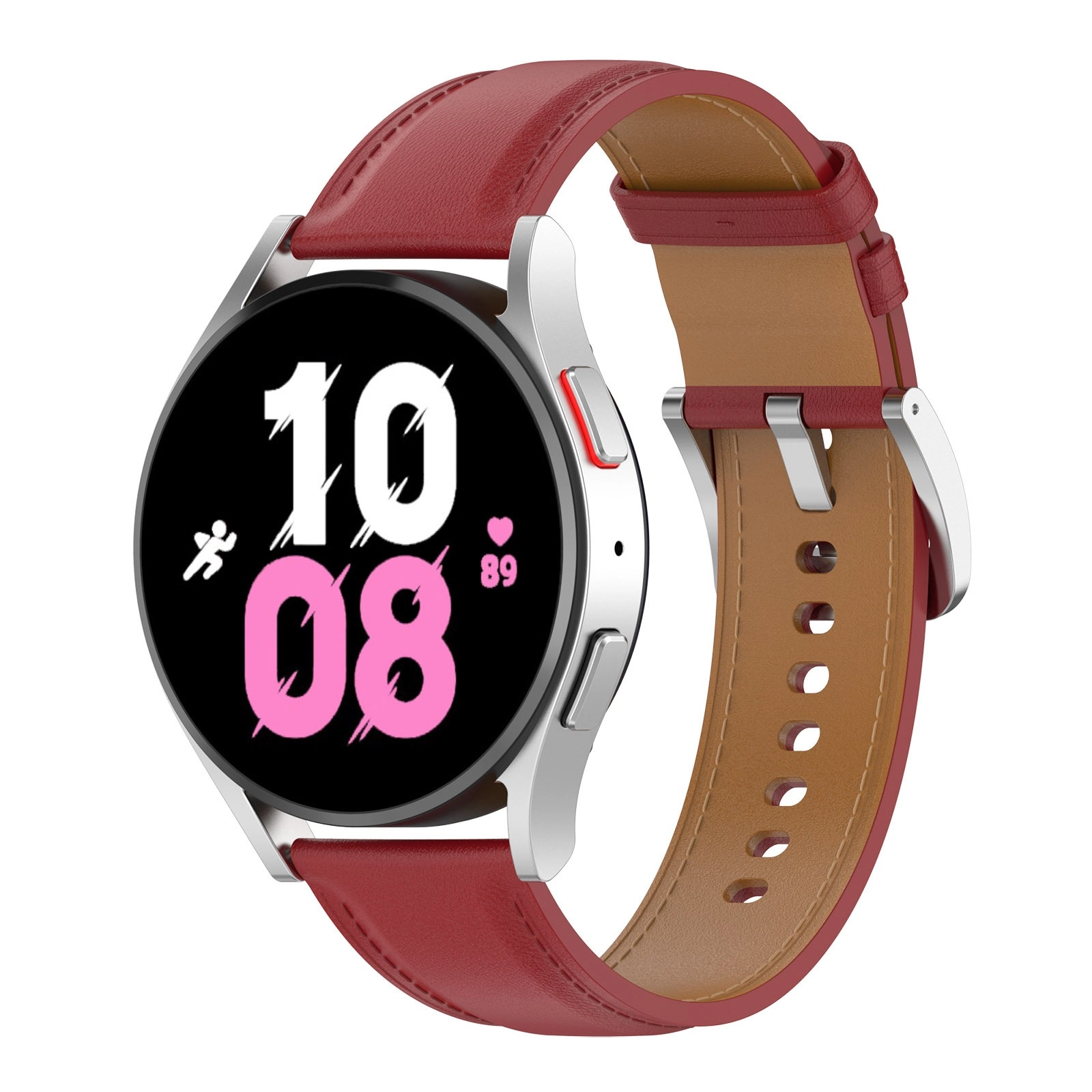 Pasek Bizon skórzany Casual 20mm do Galaxy Watch FE/7/6/6 Classic/5/5Pro/4/4 Classic Czerwony