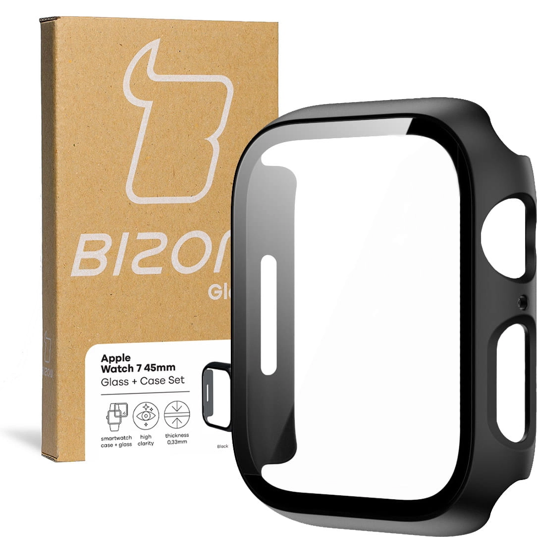 Nakładka na tarczę Bizon ze szkłem do Apple Watch 9/8/7 45mm Czarny