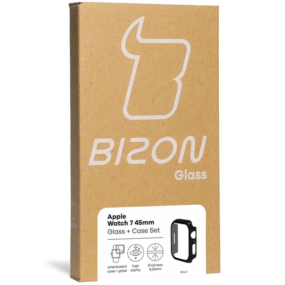 Nakładka na tarczę Bizon ze szkłem do Apple Watch 9/8/7 45mm Czarny