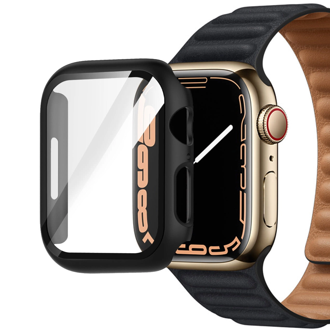 Nakładka na tarczę Bizon ze szkłem do Apple Watch 9/8/7 45mm Czarny