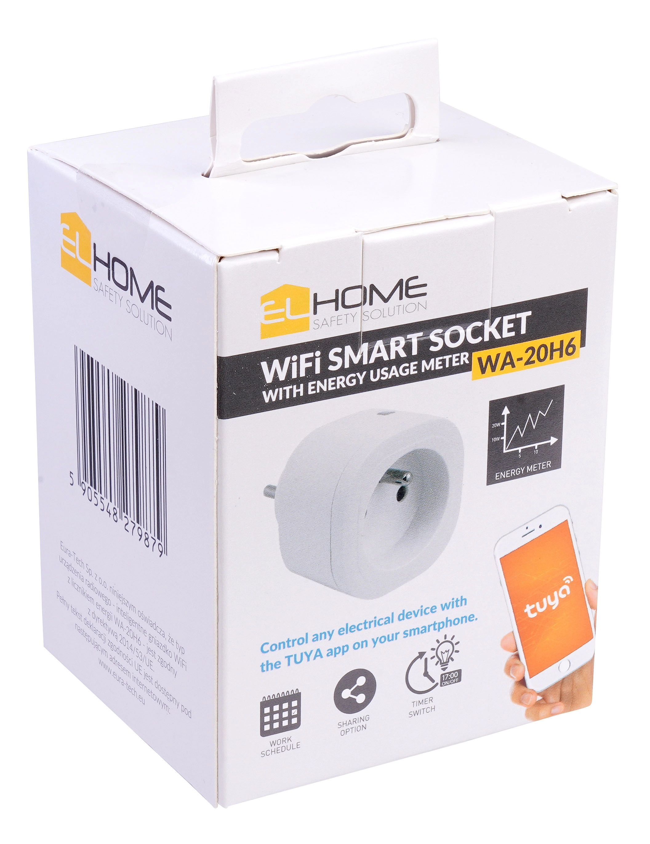 Smart plug Eura-Tech z licznikiem energii EL HOME WA-20H6 Biały