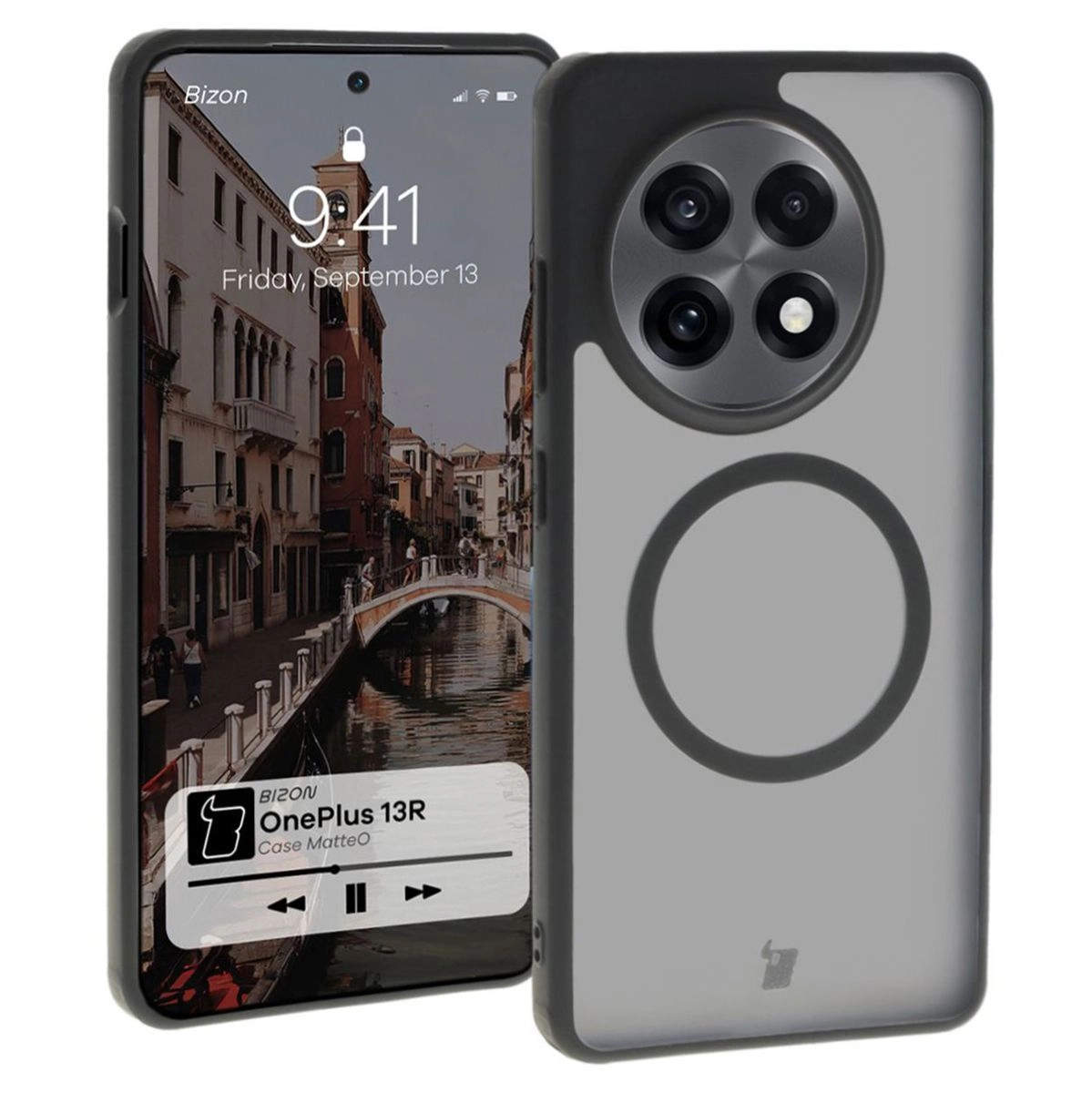 Etui Bizon MatteO z MagSafe do OnePlus 13R Półprzezroczyste z czarną ramką