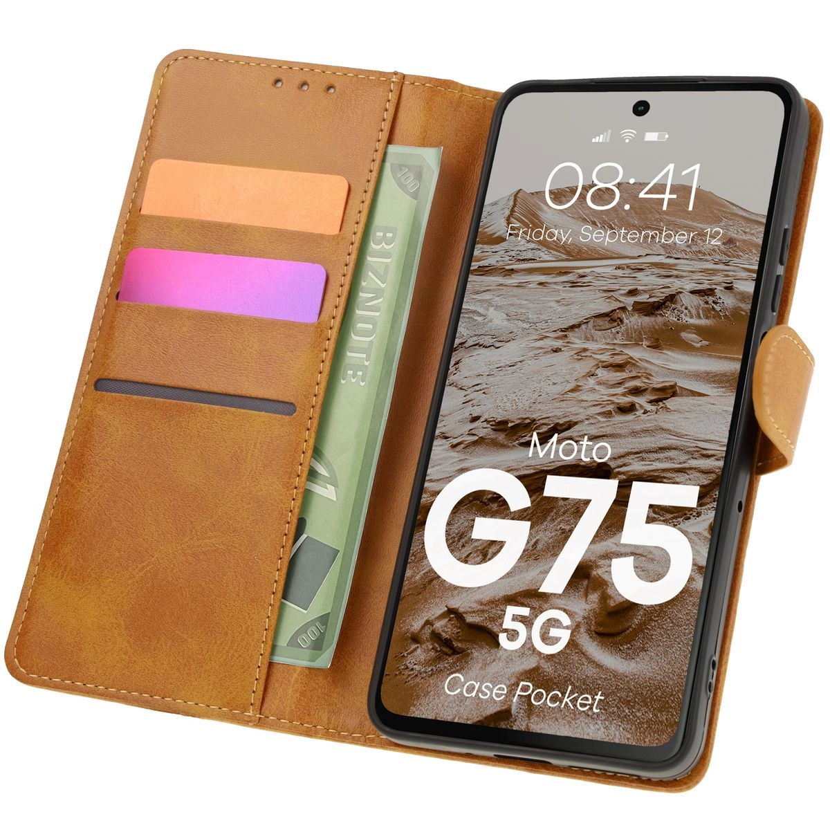 Etui Bizon z klapką Pocket do Motorola Moto G75 5G Brązowy