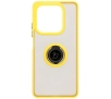 Etui Bizon z uchwytem na palec Hybrid Ring do Xiaomi Redmi Note 14 5G Przydymione z żółtą ramką