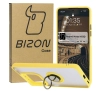 Etui Bizon z uchwytem na palec Hybrid Ring do Xiaomi Redmi Note 14 5G Przydymione z żółtą ramką