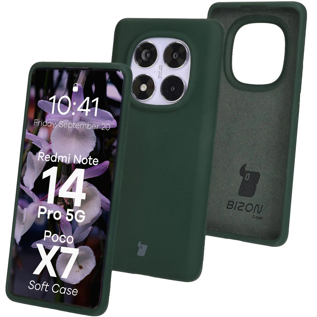 Etui Bizon Silikonowe Soft do Xiaomi Redmi Note 14 Pro 5G/Poco X7 Ciemnozielony