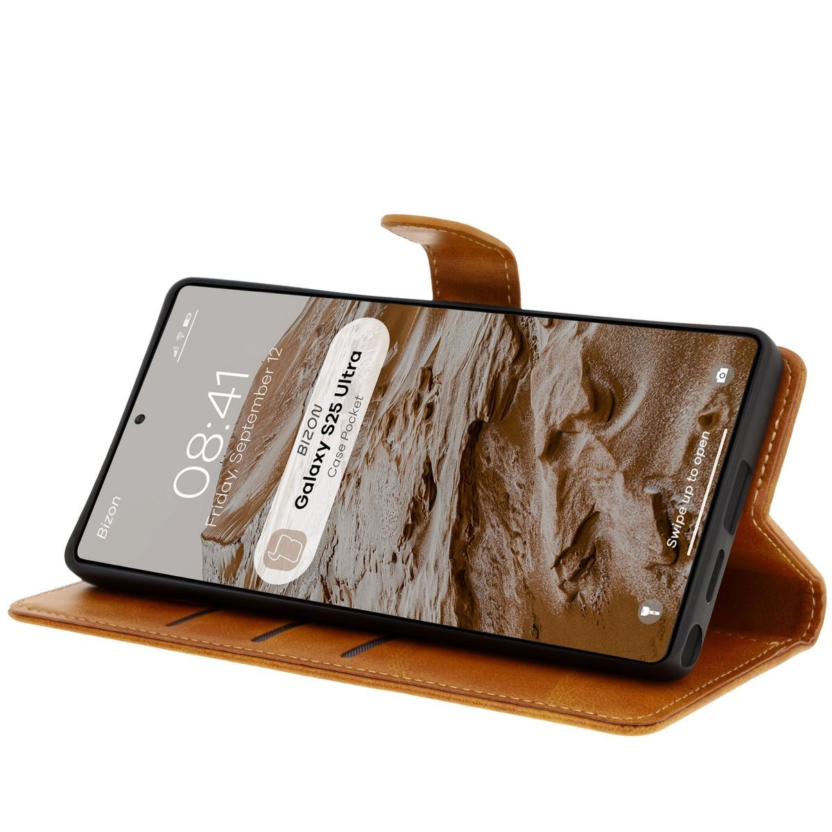 Etui Bizon z klapką Pocket do Galaxy S25 Ultra Brązowy