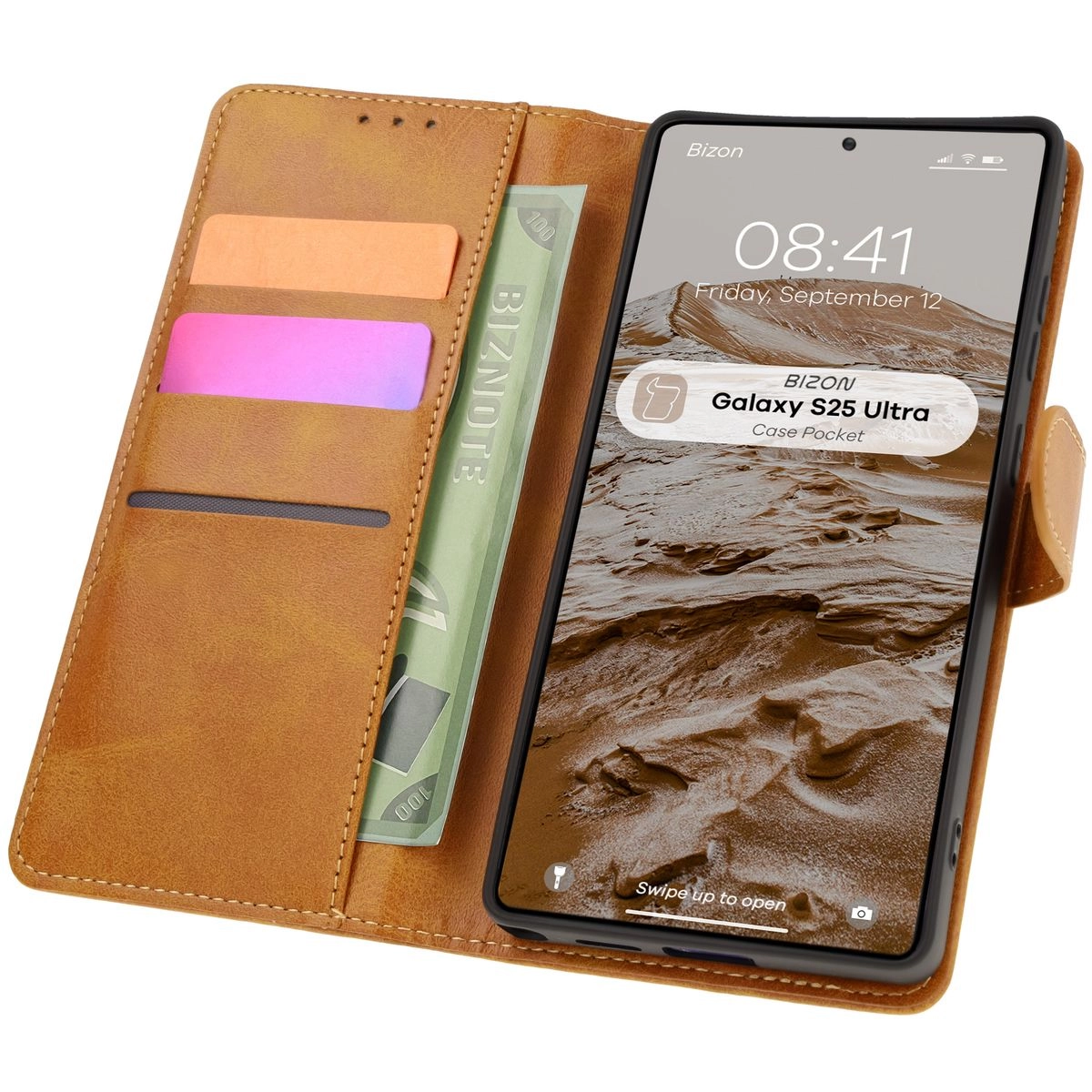 Etui Bizon z klapką Pocket do Galaxy S25 Ultra Brązowy