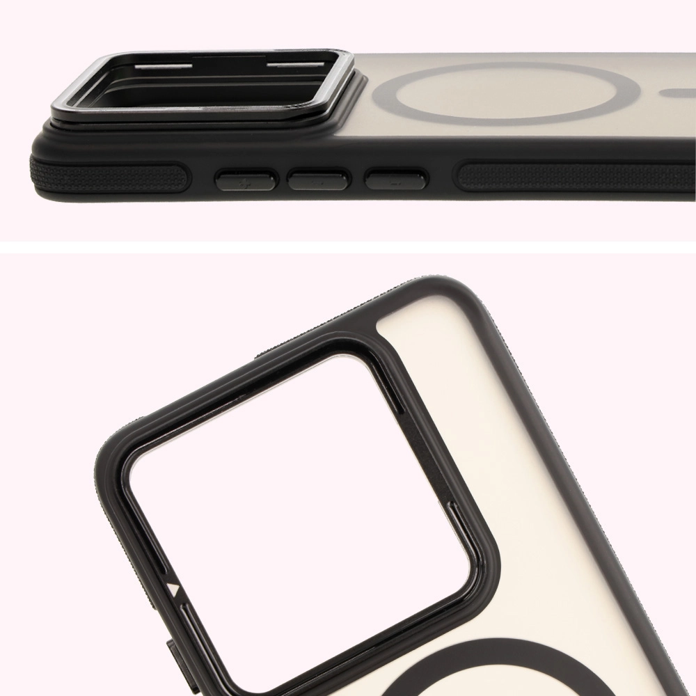 Etui Bizon Eclipse z MagSafe i podstawką do Xiaomi 14T Pro Przydymione z czarną ramką