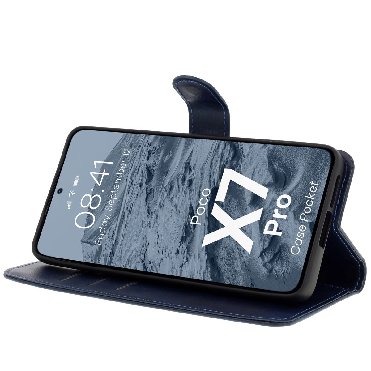 Etui Bizon z klapką Pocket do Xiaomi Poco X7 Pro Granatowy