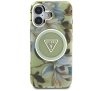 Etui Guess Glitter Flowers Triangle Buttons MagSafe do iPhone 16 Zielony