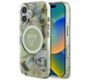 Etui Guess Glitter Flowers Triangle Buttons MagSafe do iPhone 16 Zielony