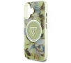 Etui Guess Glitter Flowers Triangle Buttons MagSafe do iPhone 16 Zielony