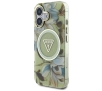 Etui Guess Glitter Flowers Triangle Buttons MagSafe do iPhone 16 Zielony