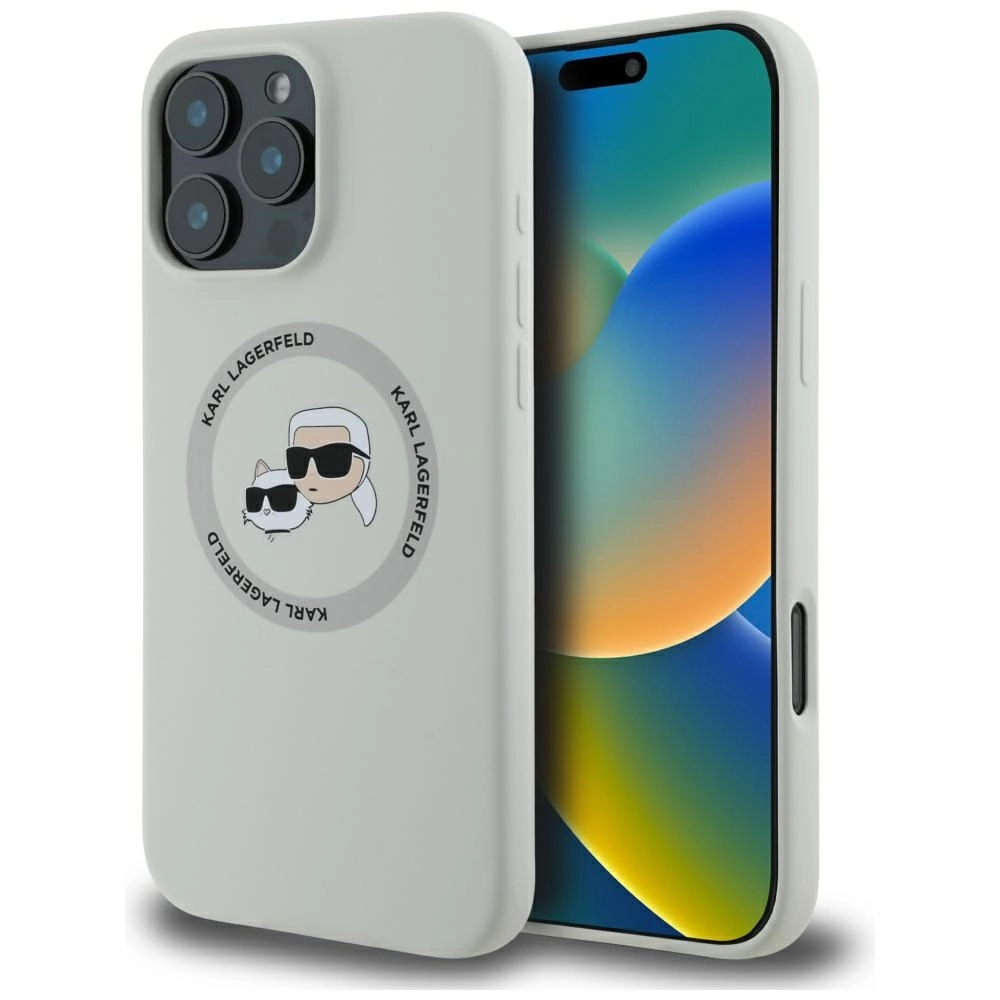 Etui Karl Lagerfeld Silicone Double Heads And Circle MagSafe do iPhone 16 Pro Max Beżowy
