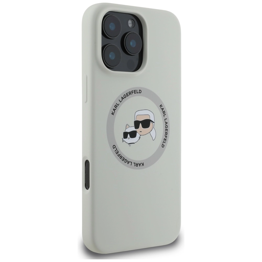 Etui Karl Lagerfeld Silicone Double Heads And Circle MagSafe do iPhone 16 Pro Max Beżowy