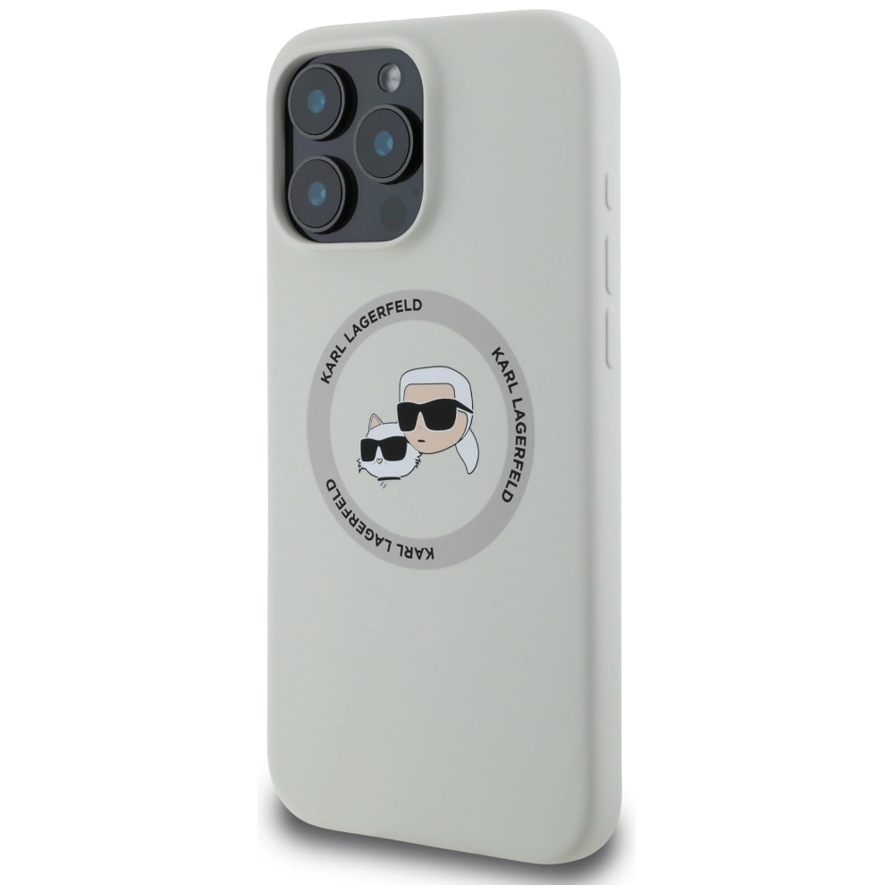 Etui Karl Lagerfeld Silicone Double Heads And Circle MagSafe do iPhone 16 Pro Max Beżowy