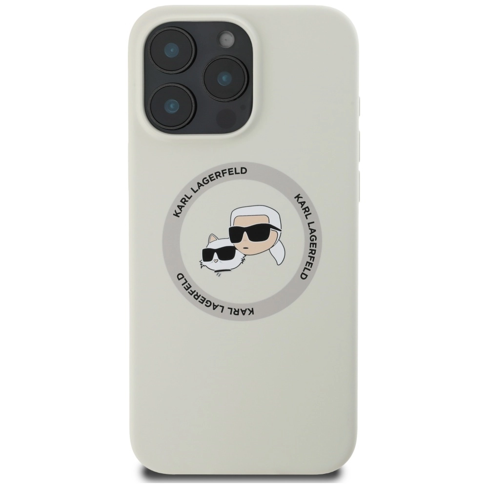 Etui Karl Lagerfeld Silicone Double Heads And Circle MagSafe do iPhone 16 Pro Max Beżowy