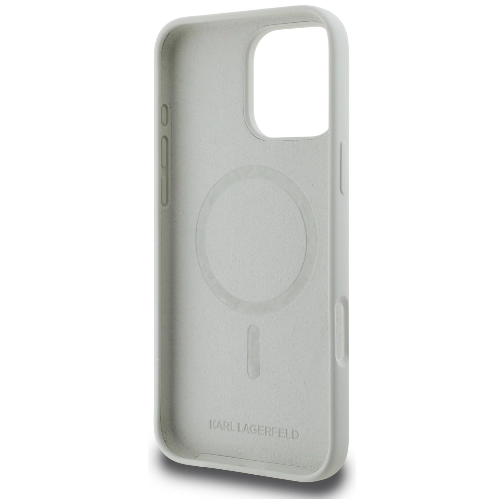 Etui Karl Lagerfeld Silicone Double Heads And Circle MagSafe do iPhone 16 Pro Max Beżowy