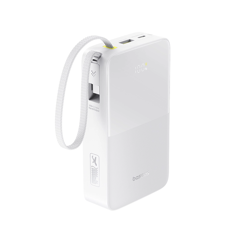 Baseus EnerFill FC51 Bipow2 Pro 20000mAh 22.5W Cyfrowy wyświetlacz, Wbudowany kabel USB-C Biały