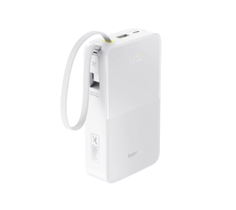 Powerbank Baseus EnerFill FC51 Bipow2 Pro 20000mAh 22.5W Cyfrowy wyświetlacz, Wbudowany kabel USB-C Biały