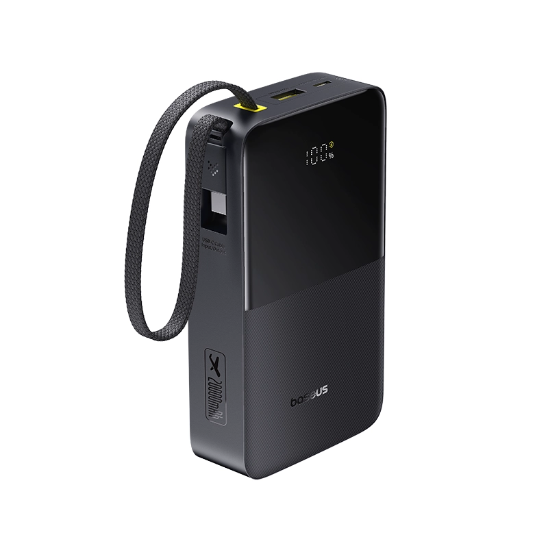 Powerbank Baseus Bipow 2 Pro 20000mAh 22.5W Cyfrowy wyświetlacz, Wbudowany kabel USB-C Czarny