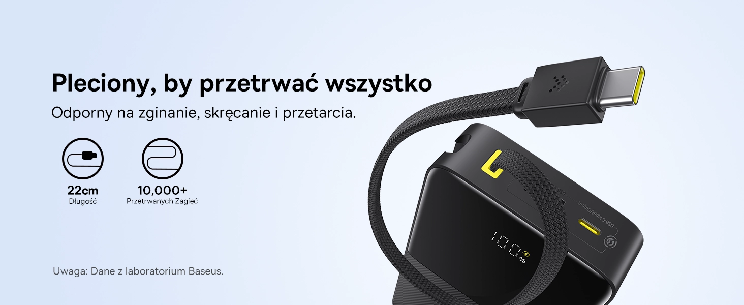 Powerbank Baseus Bipow 2 Pro 20000mAh 22.5W Cyfrowy wyświetlacz, Wbudowany kabel USB-C Czarny