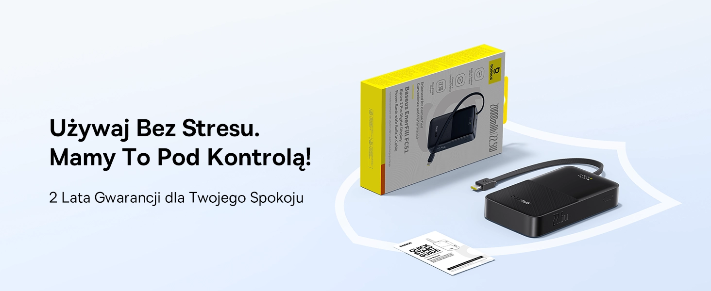 Powerbank Baseus Bipow 2 Pro 20000mAh 22.5W Cyfrowy wyświetlacz, Wbudowany kabel USB-C Czarny