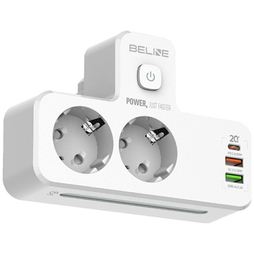 Gniazdo sieciowe Beline BLNPH01 LED 2xUSB-A,1x USB-C, 2xAC Biały
