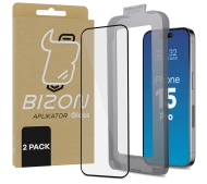 Bizon z ramką montażową Bizon Glass Aplikator do iPhone 15 Pro 2 sztuki