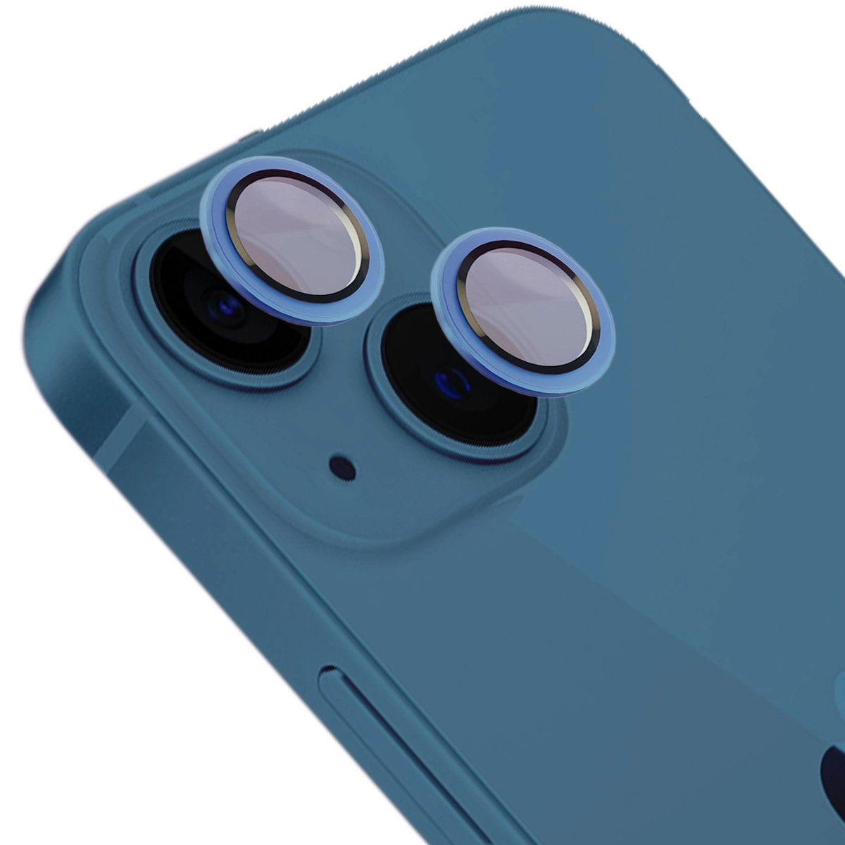 Szkło hartowane Bizon na aparat z aplikatorem Snap Lens do iPhone 13/13 Mini niebieska ramka