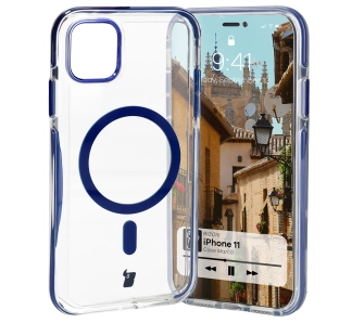Etui Bizon Marco z MagSafe do iPhone 11 Przezroczysty z Niebieską ramką