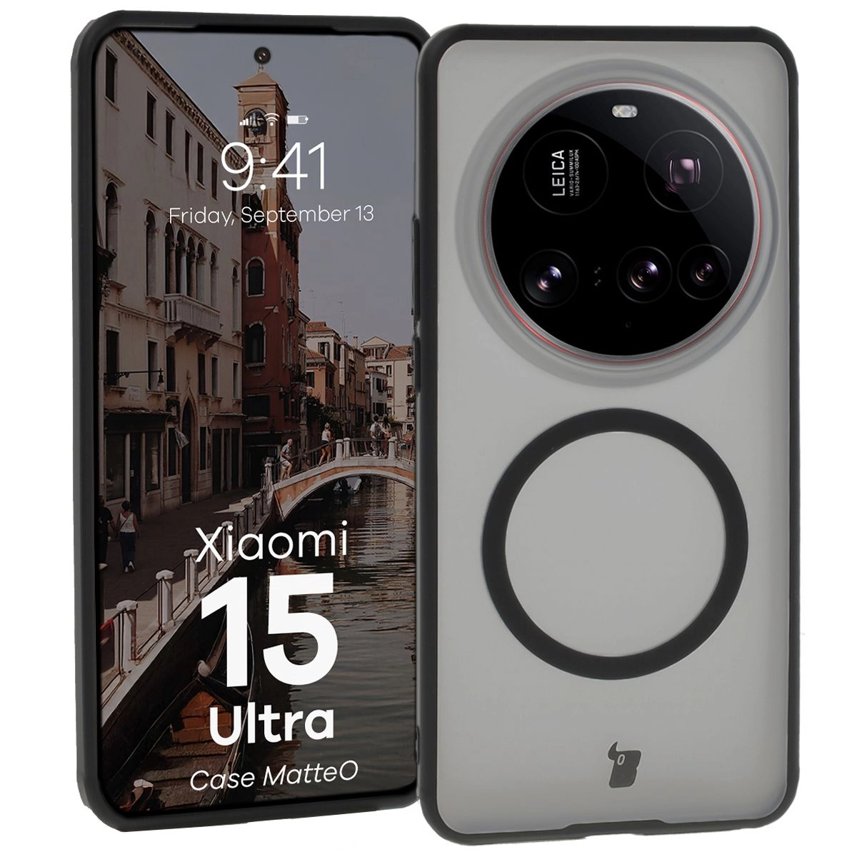 Etui Bizon MatteO z MagSafe do Xiaomi 15 Ultra Przydymione-czarny