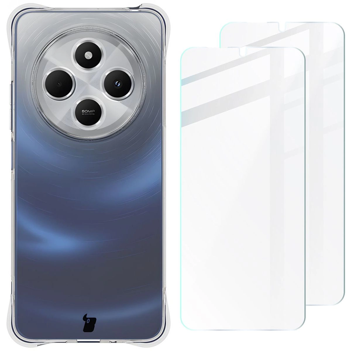 Zestaw ochronny Bizon elastyczne etui Salpa + 2x szkło hartowane Clear Pack do Redmi 14C 4G