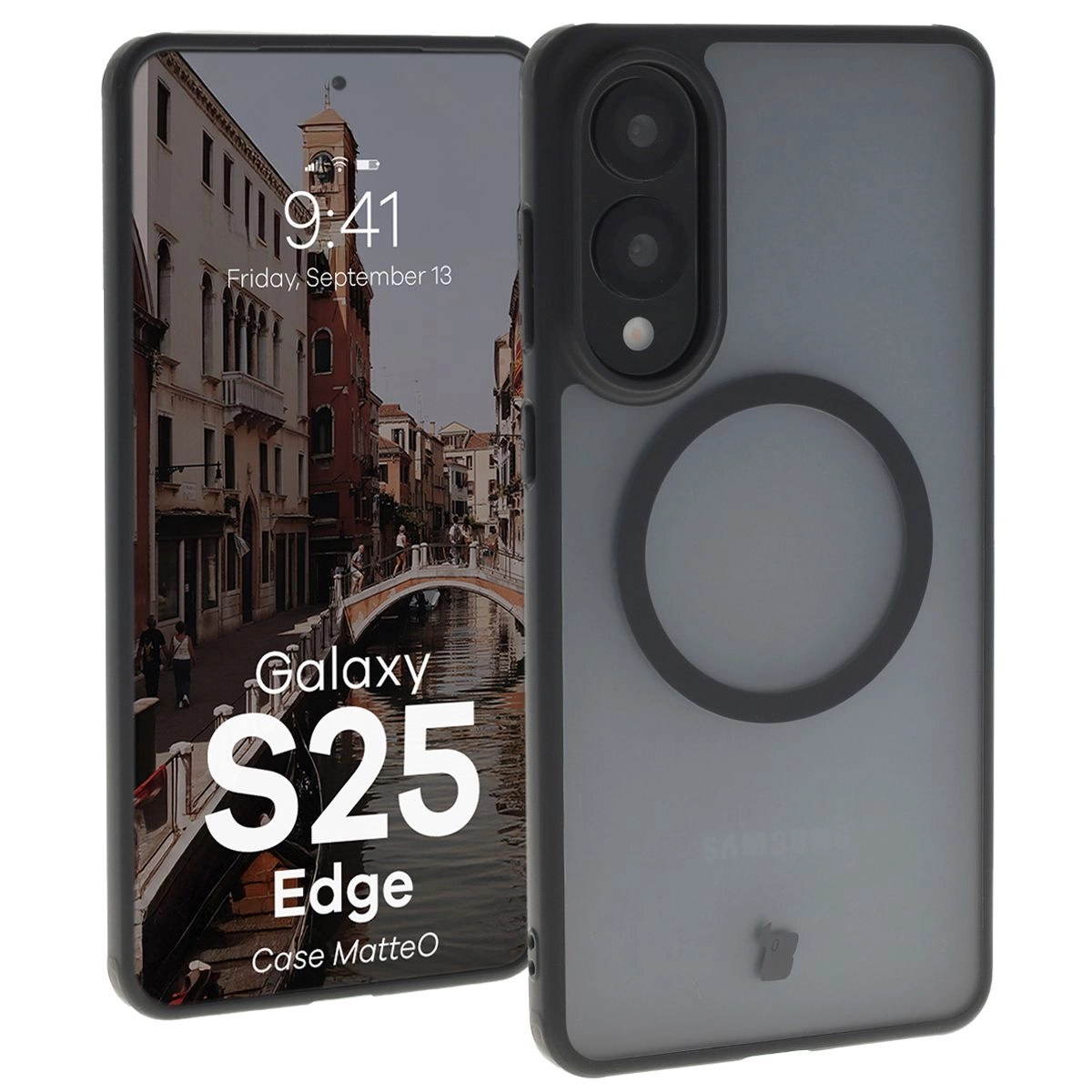 Etui Bizon MatteO z MagSafe do Galaxy S25 Edge Przydymione-czarny