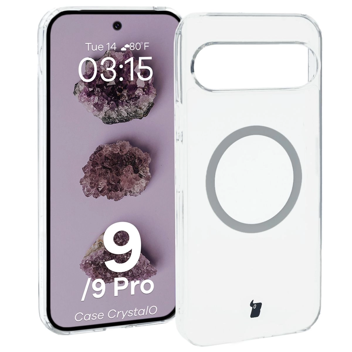 Etui Bizon CrystalO z MagSafe do Google Pixel 9/9 Pro Przezroczysty