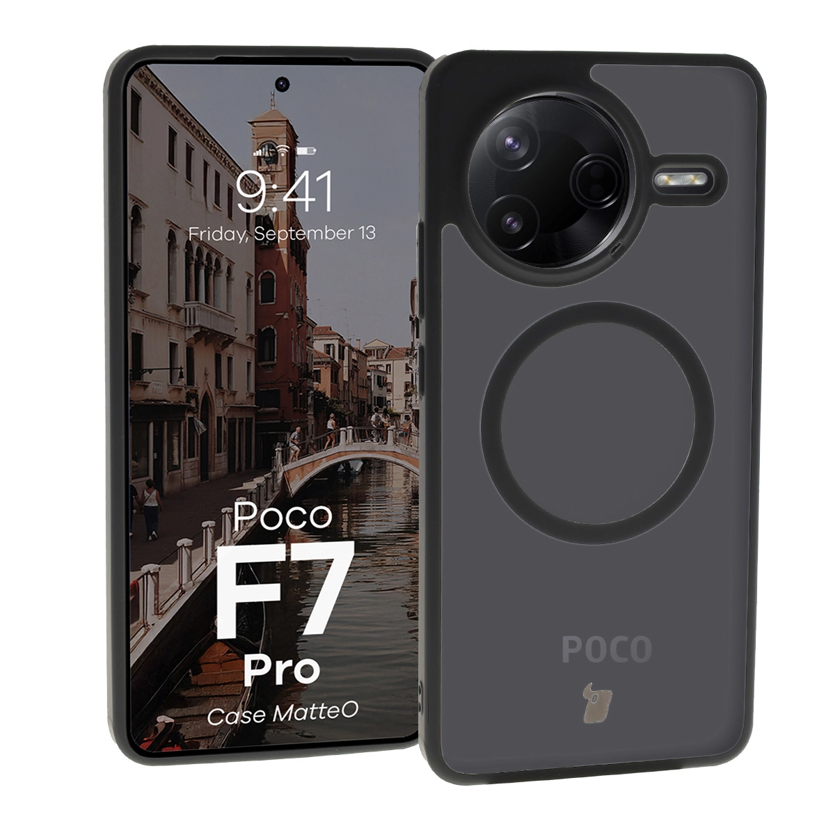 Etui Bizon MatteO z MagSafe do Xiaomi Poco F7 Pro Przydymione-czarny