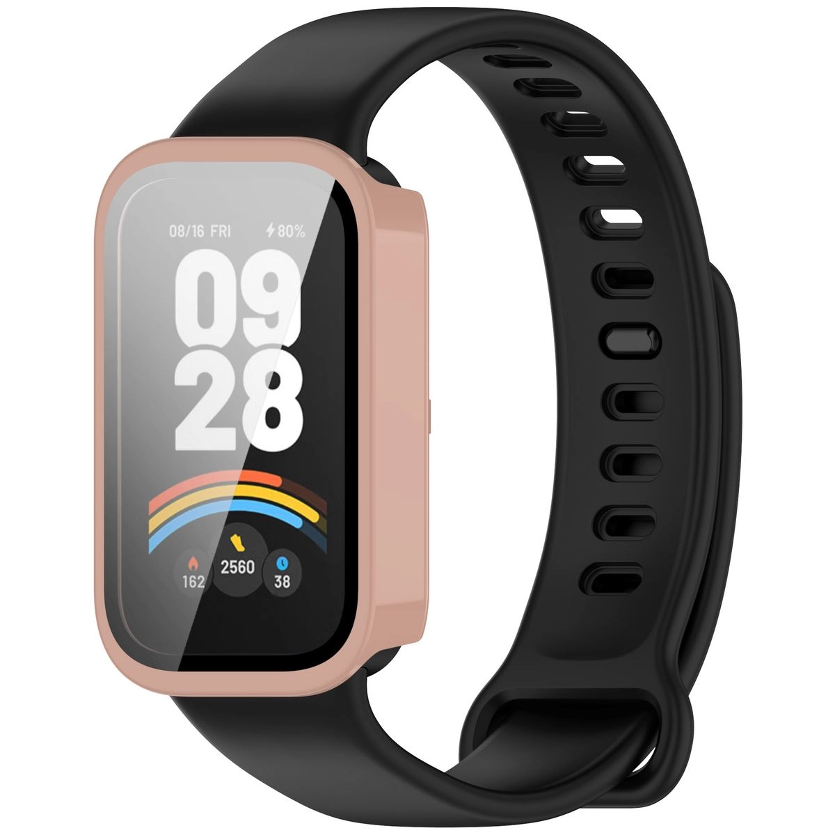 Nakładka na tarczę Bizon ze szkłem do Xiaomi Mi Smart Band 9 Active / Xiaomi Redmi Band 3 różowy