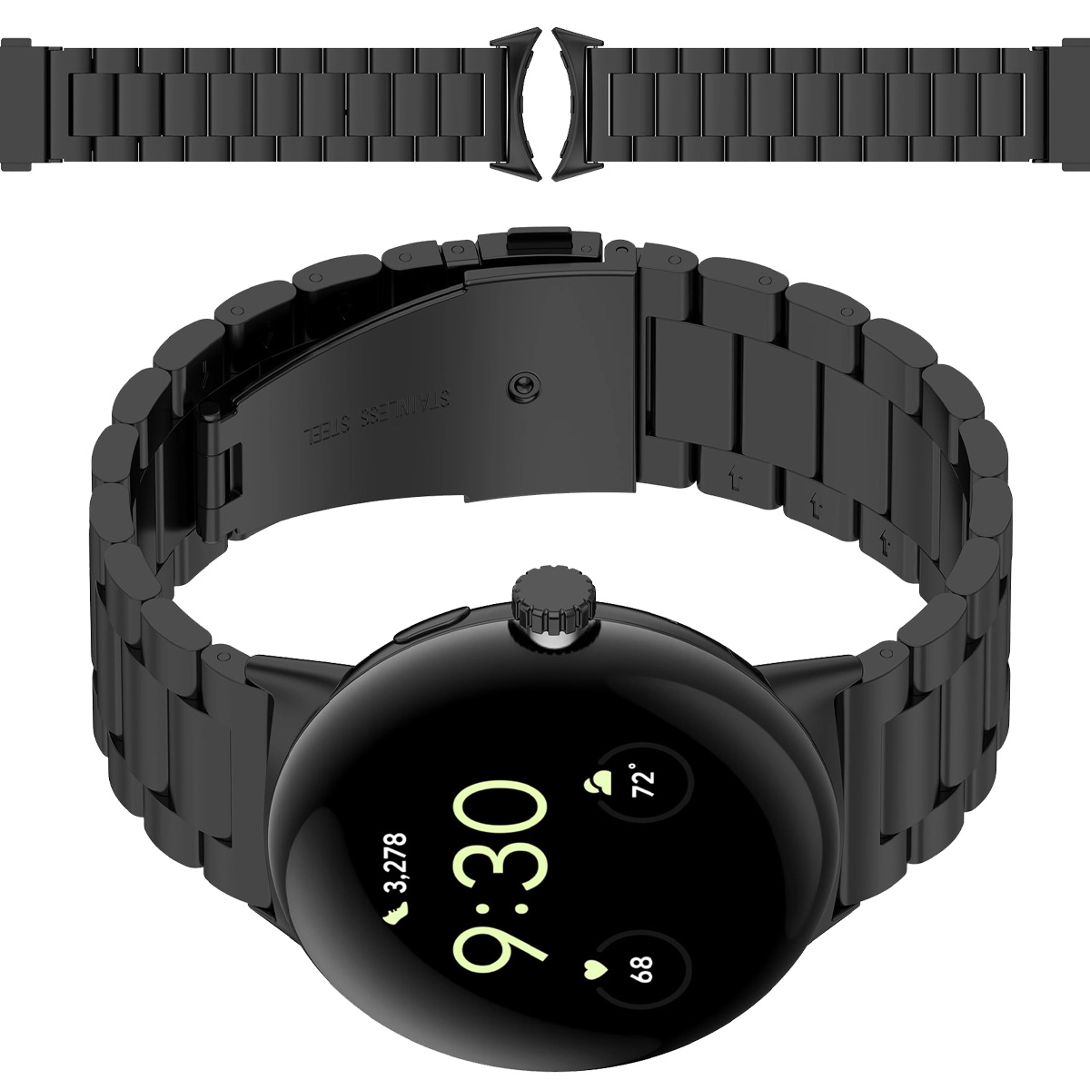 Bransoleta Bizon ze stali nierdzewnej do Google Pixel Watch 3 45 mm czarny
